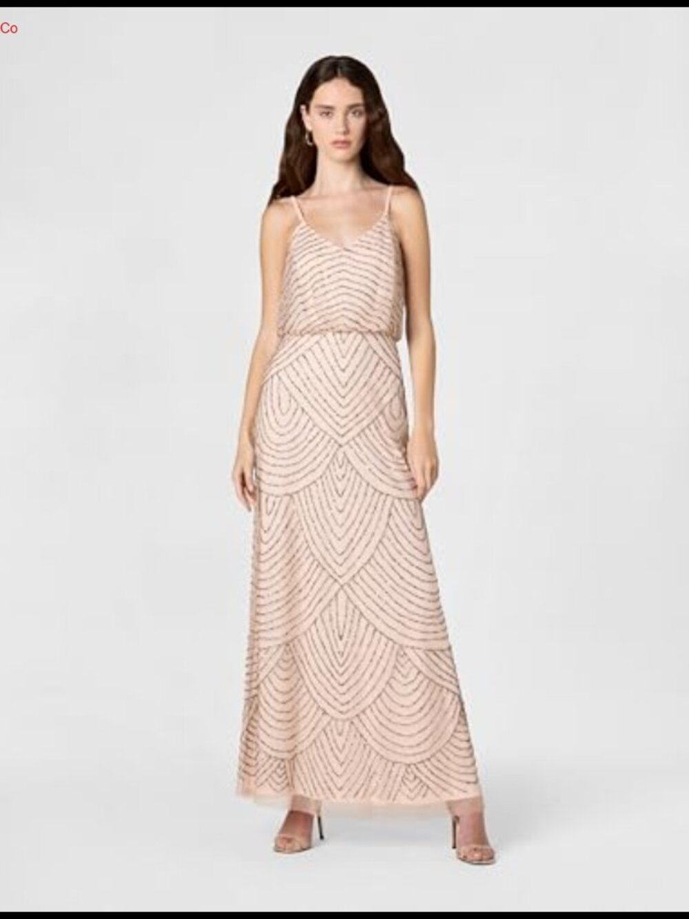 Long Blouson Beaded Sequin Evening Gown V-Neck Sleeveless Formal Dress - Picture 5 of 6